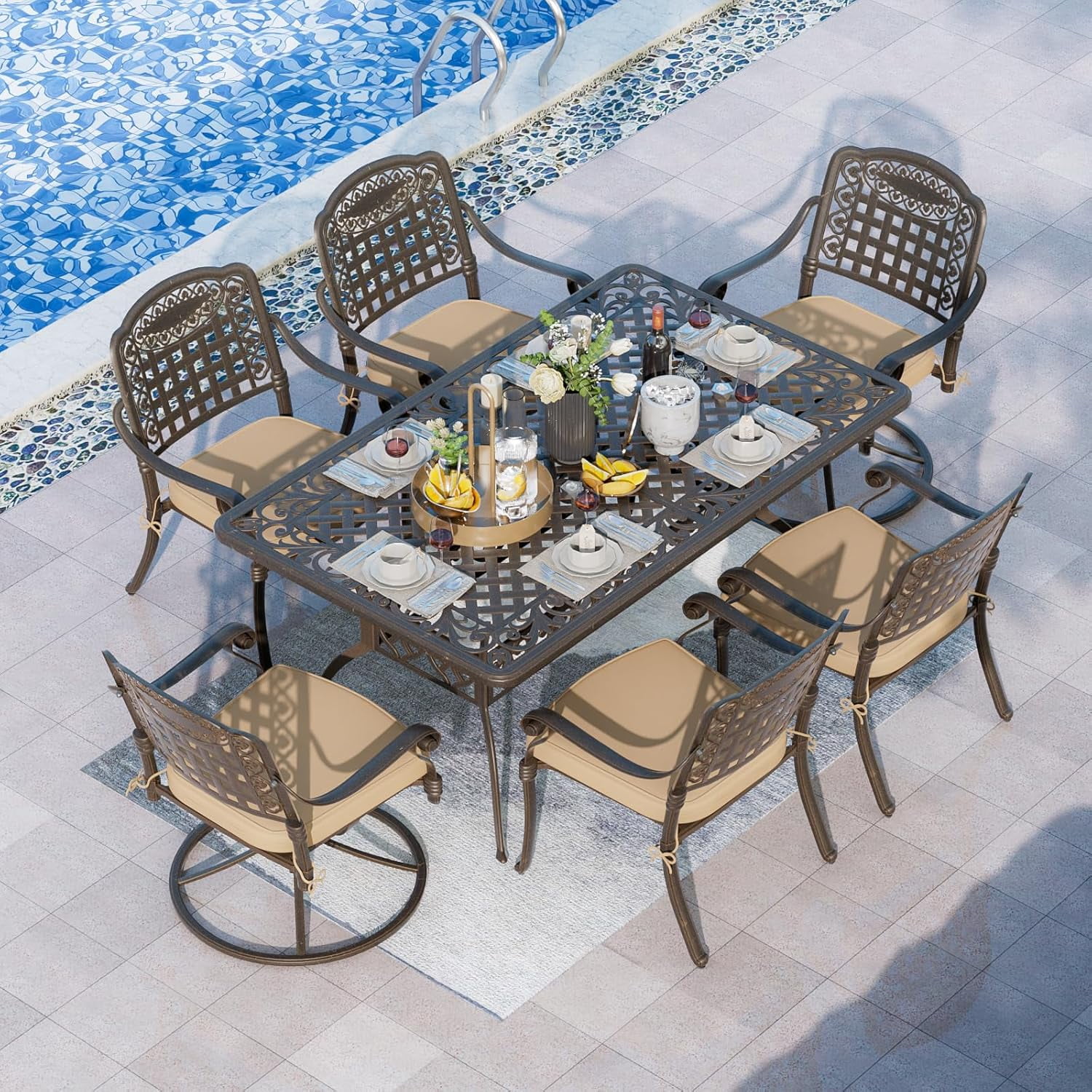 Magic Union 7PC Outdoor Dining Set, Retro Aluminum Patio Set Includes ...