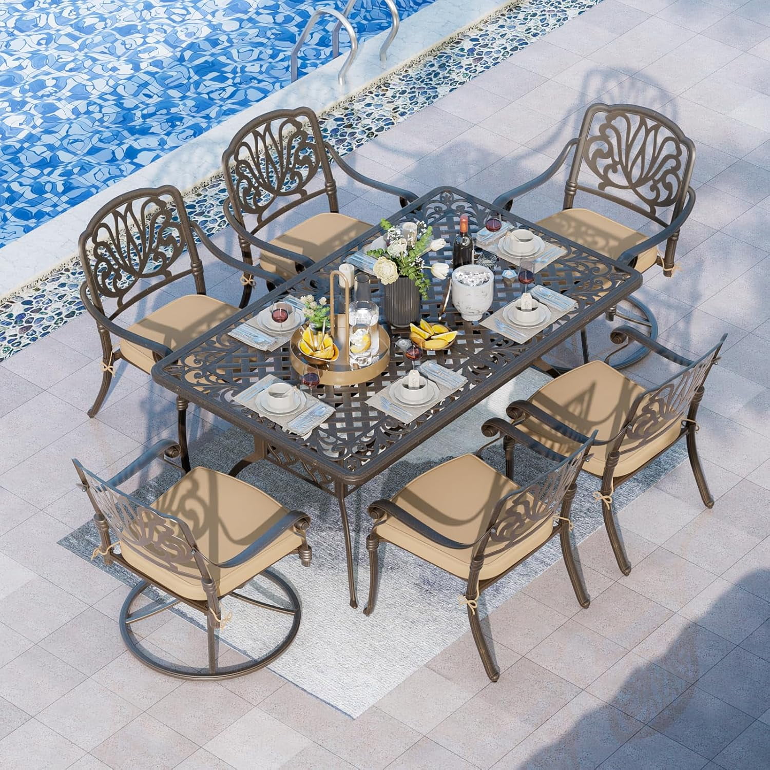 cast aluminum patio table with umbrella hole PATIO-IN 30.31" Outdoor Dining Table, Patio Table, Patio Bistro Table, Patio Furniture Set 2.36" for Balcony Lawn Garden Backyard : Patio, Lawn & Garden patterned surface Magic Union 7 Pieces Outdoor