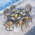 thumbnail image 1 of Magic Union 7 Pieces Outdoor Dining Set, Cast Aluminum Retro Patio Dining Set Includes 59" Rectangular Dining Table with Umbrella Hole,4 Stackable Dining Chairs and 2 Swivel Chairs with Khaki Cushions, 1 of 10