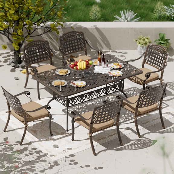 Magic Union 7 Pieces Adult Contemporary Cast Aluminum Durable Dining Furniture Sets Bronze