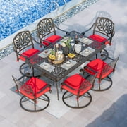 Magic Union 7 piece Cast Aluminum Outdoor Patio Dining Set, Bronze/Red