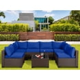 thumbnail image 1 of Magic Union 7 Pieces Patio Furniture Sets Outdoor Sectional Patio Sofa All Weather Manual Weaving Wicker Rattan Patio Seating Sofas with Cushion Glass Table for Backyard Balcony Poolside,Blue, 1 of 6