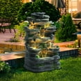 thumbnail image 1 of Magic Union 7-Tier Cascading Rock Water Fountain, 24" H Outdoor Freestanding Fountain with LED Lights and Pump, Outdoor Garden Waterfall Decor for Patio, Yard and Deck Decor, Natural Stone Look, 1 of 9