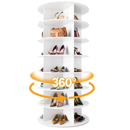 Magic Union 7 Tier Rotating Shoe Rack Tower, Spinning Shoe Display Lazy Susan, Revolving 360 Shoe Rack Storage Round Carousel, Vertical Handbag Rotate Shoes Closet Organization