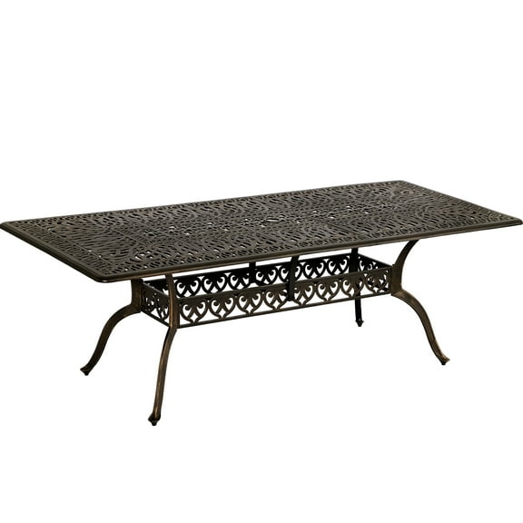 Magic Union 86.6in Rectangular Cast Aluminum Patio Bistro Table, Outdoor Dining Table with 2" Umbrella Hole, Weather-Resistant Table for Porch, Backyard, Bronze