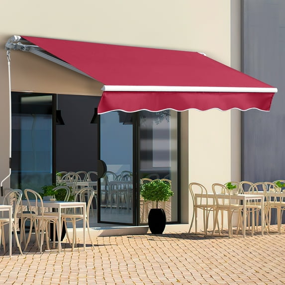 Magic Union 9.8' x8.2' Manual Retractable Patio Awning, Outdoor Canopy Sunshade Shelter with Aluminum Frame, Crank Handle, Burgundy