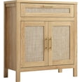 thumbnail image 1 of Magic Union Buffet Sideboard Storage Cabinet with Large Drawer,Rattan Accent Wood Cabinet TV Stand with 2 Doors and Adjustable Shelf for Bathroom,Kitchen,Living Room,Bedroom,Entryway Burlywood (1), 1 of 8