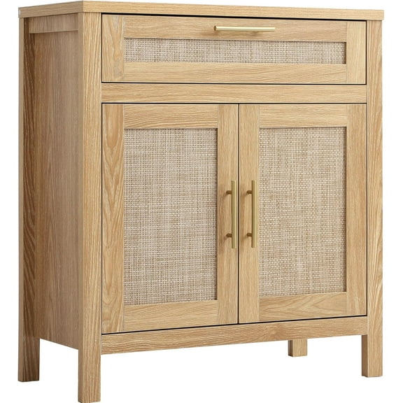 Magic Union Buffet Sideboard Storage Cabinet with Large Drawer,Rattan Accent Wood Cabinet TV Stand with 2 Doors and Adjustable Shelf for Bathroom,Kitchen,Living Room,Bedroom,Entryway Burlywood (1)