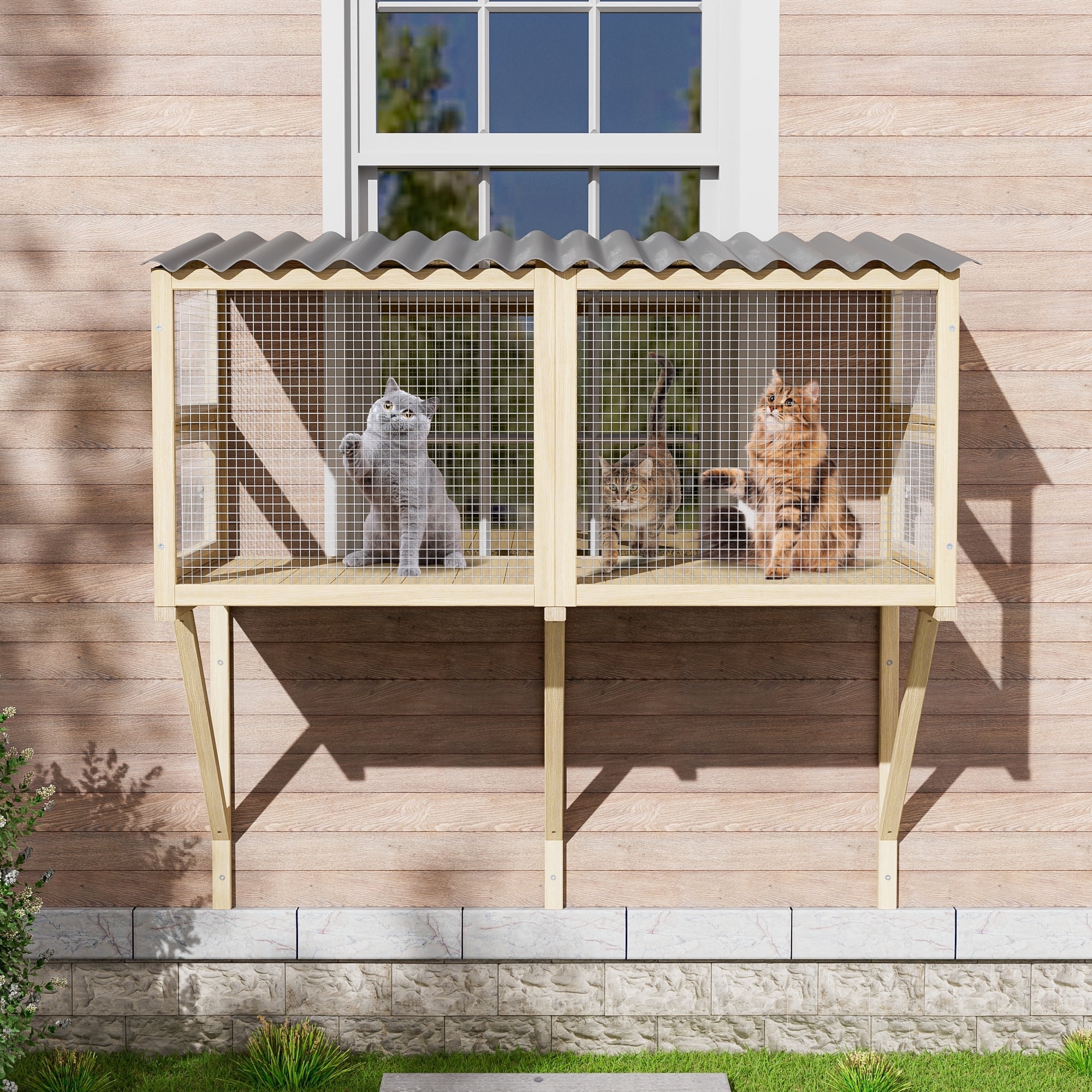 Magic Union Cat Catio, Cat Window Perch for Large Indoor Cats - Expandable Wooden Cat Window Box Enclosure for Multi Cats, Waterproof Cat Window Hammock for Safely Enjoying the Outdoor Sights