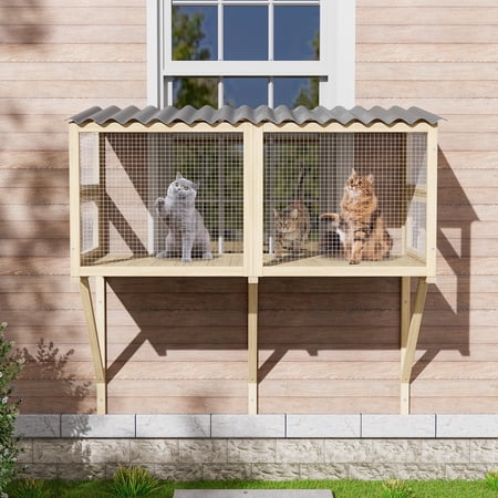 Magic Union Cat Catio, Cat Window Perch for Large Indoor Cats - Expandable Wooden Cat Window Box Enclosure for Multi Cats, Waterproof Cat Window Hammock for Safely Enjoying the Outdoor Sights