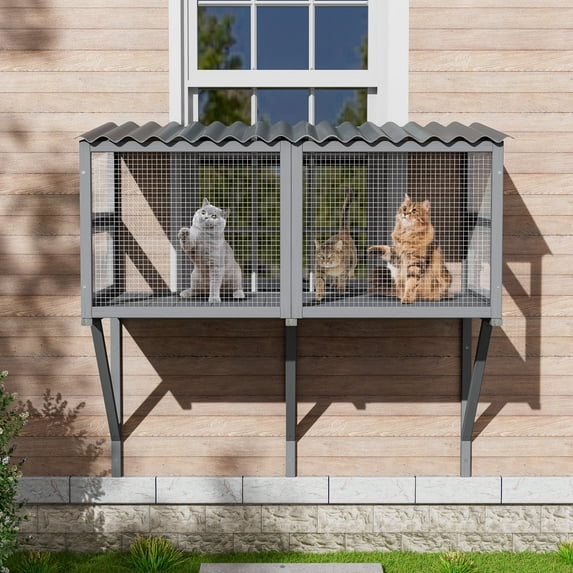 Magic Union Cat Catio, Cat Window Perch for Large Indoor Cats - Expandable Wooden Cat Window Box Enclosure for Multi Cats, Waterproof Cat Window Hammock for Safely Enjoying the Outdoor Sights