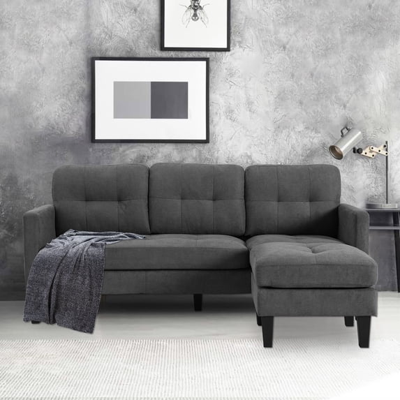 Magic Union Convertible Sectional Couch Sofa with Chaise, L-Shaped Sofa, Grey