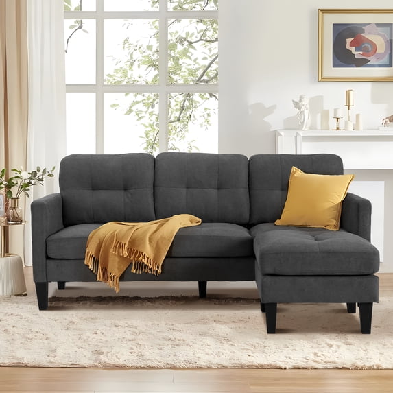 Magic Union Convertible Sectional Sofa Couch for Living Room, L-Shaped Couch 3 Seats Sofas with Linen Fabric, Movable Ottoman Small Sofa Mid Century for Small Apartments, Living Room and Office,Gray