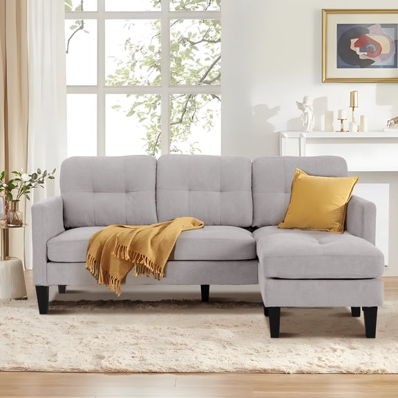 Magic Union Convertible Sectional Sofa Couch for Living Room,L-Shaped Couch 3 Seats Sofas with Linen Fabric,Movable Ottoman Small Sofa Mid Century for Small Apartments,Living Room,Light Gray
