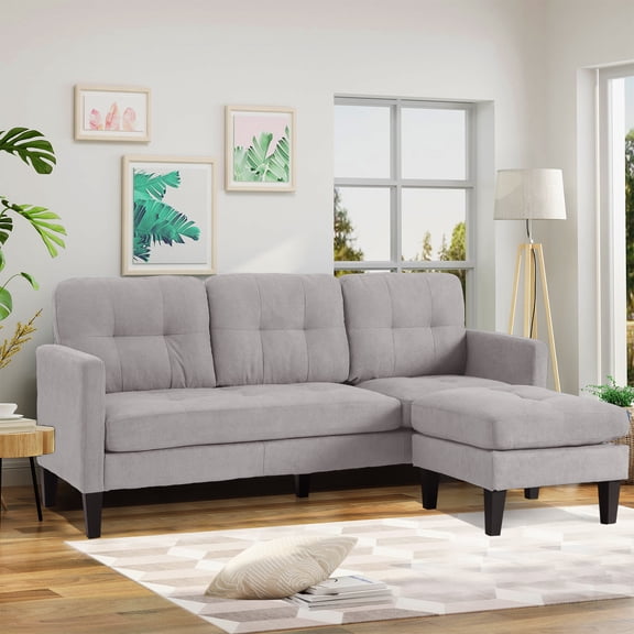 Magic Union Convertible Sectional Sofa, L-Shaped Couch for Small Space, Light Gray