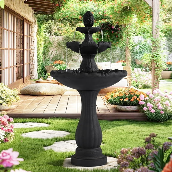 Magic Union Garden Water Fountain Outdoor, 47.3" High Large Roman Italian Indoor Waterfalls, 3-Tier Standing Water Feature Fountains w/Pump & Pineapple Top for Outside Patio, Yard and Lawn