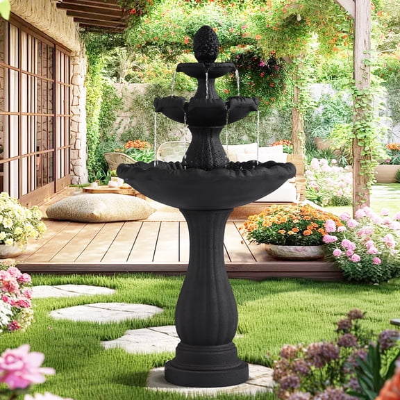 Magic Union Garden Water Fountain Outdoor, 47.3" High Large Roman Italian Indoor Waterfalls, 3-Tier Standing Water Feature Fountains w/Pump & Pineapple Top for Outside Patio, Yard and Lawn