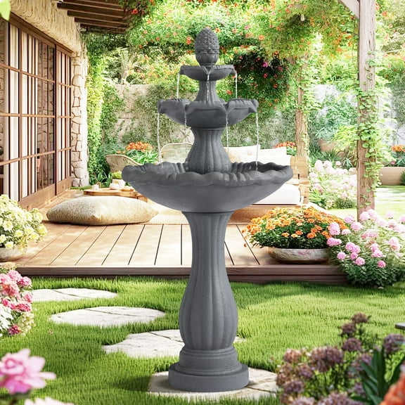 Magic Union Garden Water Fountain Outdoor, 47.3" High Large Roman Italian Indoor Waterfalls, 3-Tier Standing Water Feature Fountains w/Pump & Pineapple Top for Outside Patio, Yard and Lawn