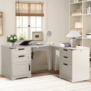 Magic Union L Shaped Executive Desk with Drawers, Home Office Desks with Charging Station, File Drawer, Lockable Adjustable Storage Cabinet, Large Corner Computer Table for Work And Study