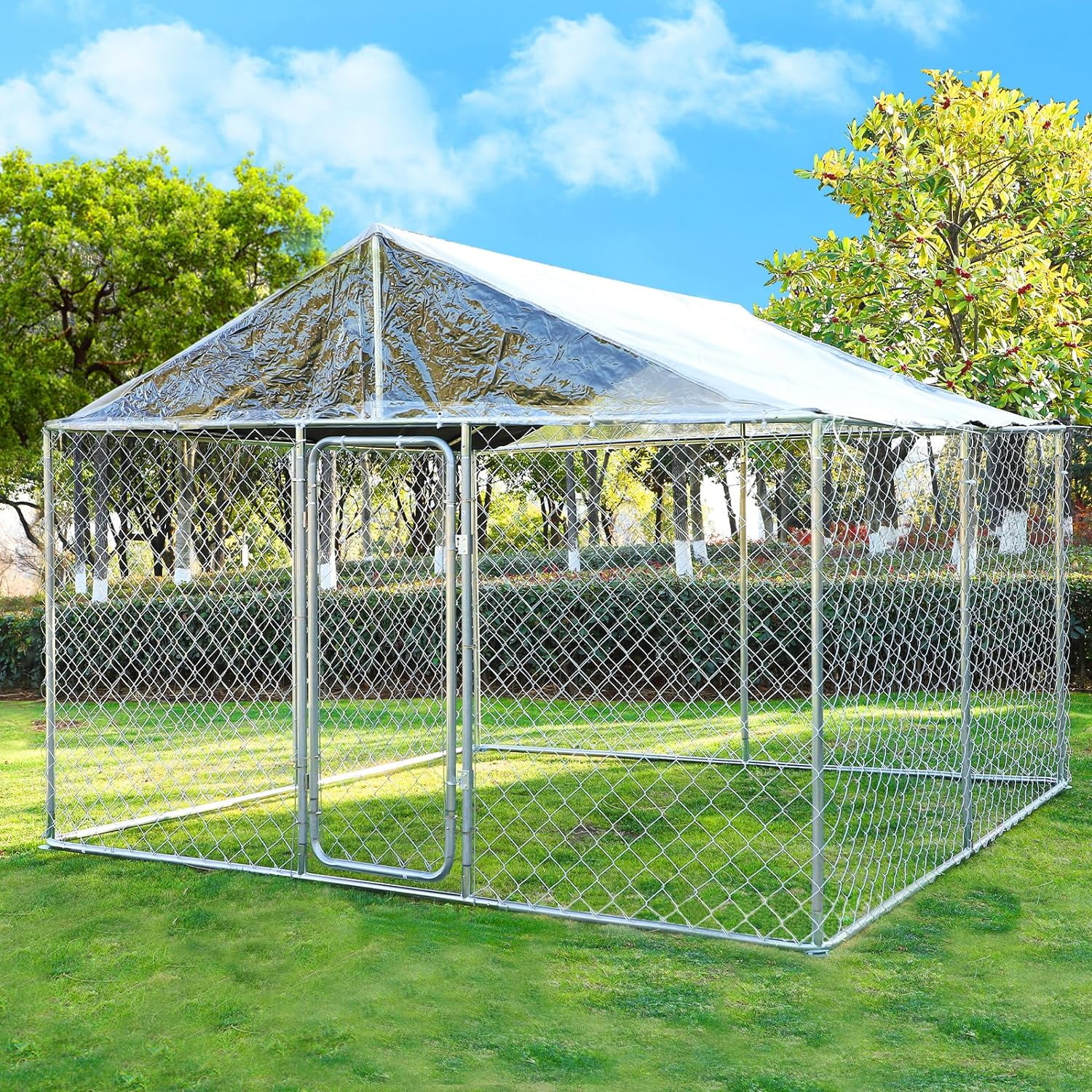 Magic Union Large Dog Kennel Outside with Roof, 10x10x7FT Outdoor Dog Kennel Cage Run Heavy Duty Dog Playpen Pen with Secure Lock, 118.1"x118.1"x82.6"