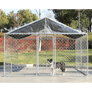Magic Union Larger Size Metal Dogs Kennels Outdoor, 118 L x 118 W x 83 H,Waterproof Anti-Ultraviolet roof Cover, Galvanized Steel Cage Fence Dog Playpen,Lockable Door for Outside Backyard Farm