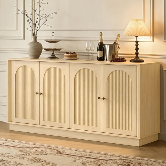 Magic Union Modern Buffet Cabinet with Storage, 63" Fluted Sideboard Accent Cabinet with Adjustable Shelves & Arched Doors, Modular Coffee Bar Credenza for Dining Room Kitchen Living Room Entryway