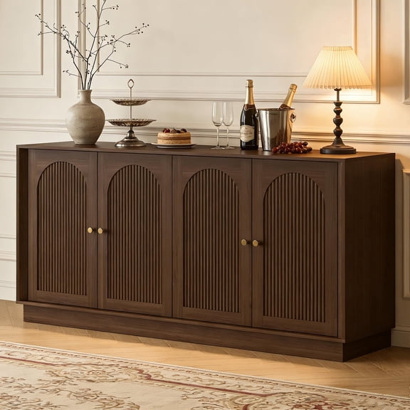 Magic Union Modern Buffet Cabinet with Storage, 63" Fluted Sideboard Accent Cabinet with Adjustable Shelves & Arched Doors, Modular Coffee Bar Credenza for Dining Room Kitchen Living Room Entryway