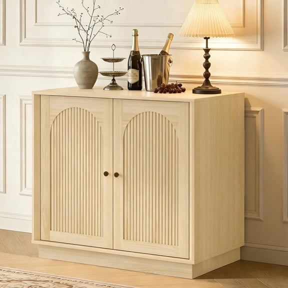 Magic Union Modern Buffet Cabinet with Storage, Fluted Sideboard Accent Cabinet with Adjustable Shelves & Arched Doors, Modular Coffee Bar Credenza for Dining Room Kitchen Living Room Entryway