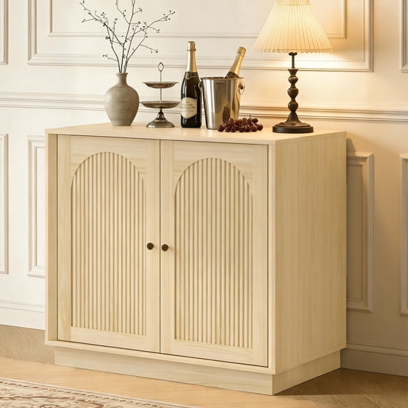 Magic Union Modern Buffet Cabinet with Storage, Fluted Sideboard Accent Cabinet with Adjustable Shelves & Arched Doors, Modular Coffee Bar Credenza for Dining Room Kitchen Living Room Entryway