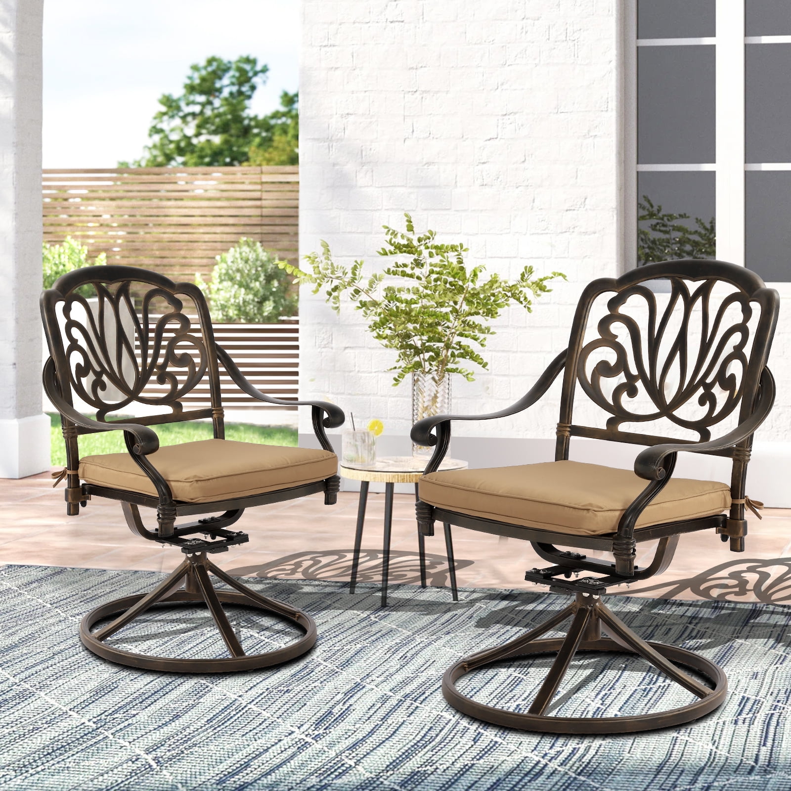 Magic Union Patio Swivel Chairs Set of 2 Outdoor Swivel Rocker Dining Chairs with Thicken Cushions Cast Aluminum Frame for Backyard Deck Lawn Garden Walmart