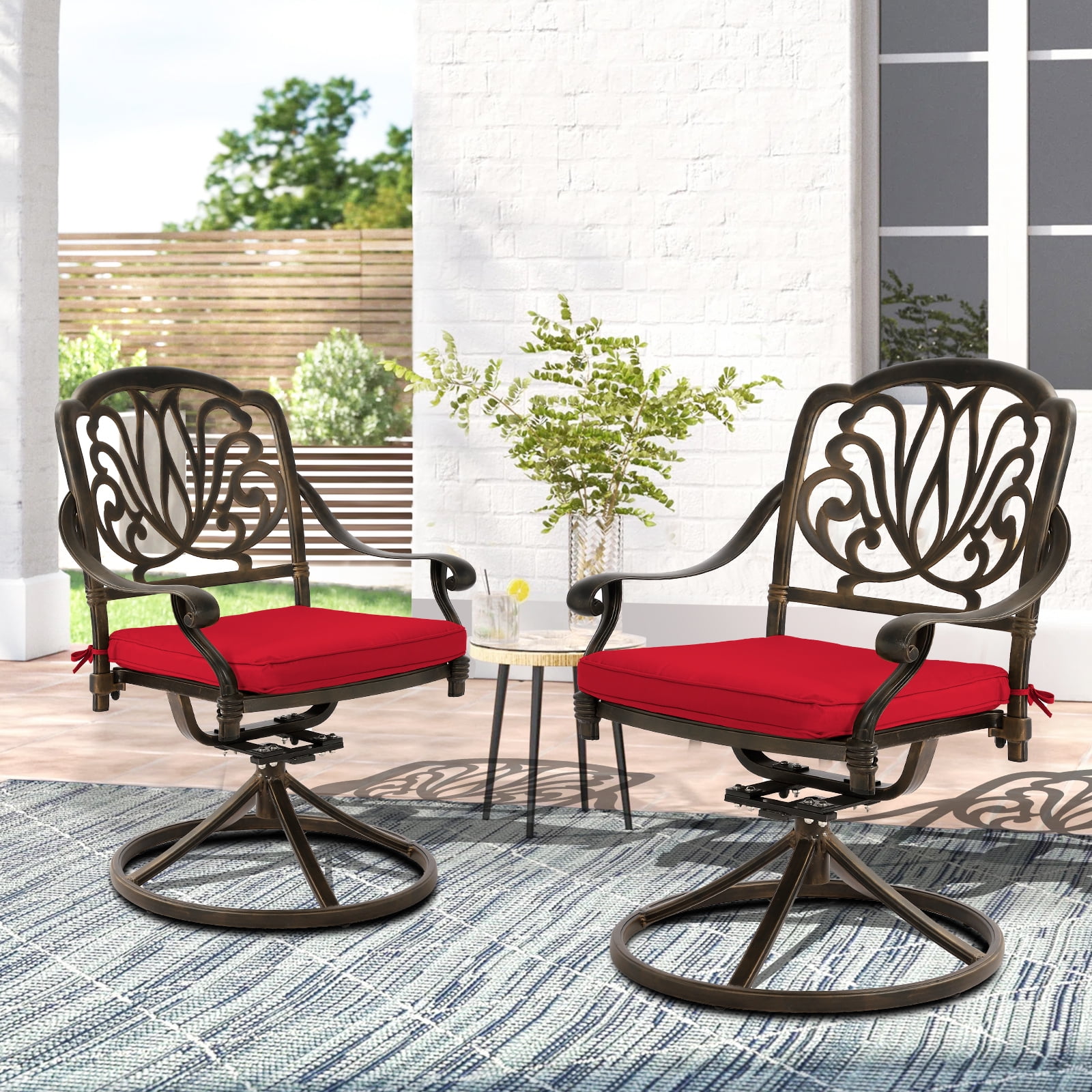 Magic Union Patio Swivel Chairs Set of 2, Outdoor Swivel Rocker Dining Chairs with Thicken Cushions & Cast Aluminum Frame, for Backyard Deck Lawn Garden