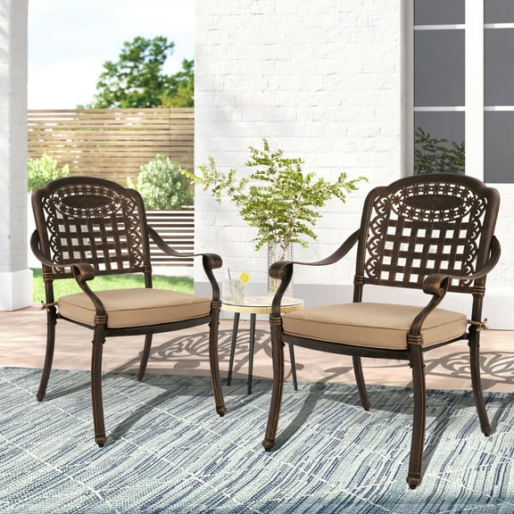 Magic Union Set of 2 Cast Aluminum Patio Dining Chairs, All-Weather Stackable Outdoor Dining Chairs with Adjustable Feet, Outdoor Bistro Chairs for Balcony, Backyard