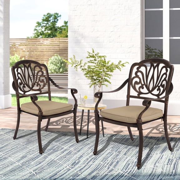 Magic Union Set of 2 Cast Aluminum Patio Dining Chairs, All-Weather Stackable Outdoor Dining Chairs with Adjustable Feet, Outdoor Bistro Chairs for Balcony, Backyard