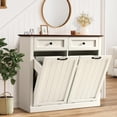 thumbnail image 1 of Magic Union Tilt Out Laundry Hamper Cabinets, 22 Gallon Double Hidden Laundry Hampers, Wooden Trash Can Cabinet W/2 Drawers, Farmhouse Garbage Can for Bathroom, Living Room, Kitchen, 1 of 8