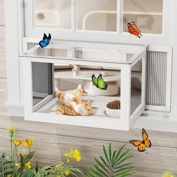 Magic Union Window Catio for Indoor Cats, Cat Catio Outdoor Enclosure Window Box with Side Mosquito-Proof Wire Grid Fits Double Hung Frames 25.4" to 43.3" Wide, Sunbathing Napping Overlooking