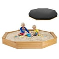 thumbnail image 1 of Magic Union Wooden Outside Octagon Sandbox with Cover, 85"X80"X9" Large Sandpit for Kids with 4 Benches & Bottom Liner, Wood Sand Boxes with Lid for Backyard Garden Lawn, Beach Outdoor Playhouse, 1 of 8