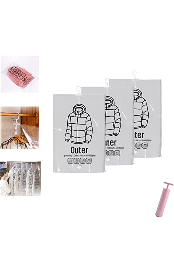 Magic Vacuum Closet Organizer with Pump, Clear Garment Bags for Hanging Clothes, Hanging Compressible Storage Bag, Plastic Garment Bags, Vacuum Storage Bags for Home Closet Organization (5pcs,Large)