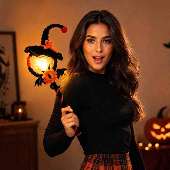 Magic Wand, 14.96 Inch Led Glowing Halloween Witch Wand Diy Craft Supplies, All-In-One Pipe Cleaner Handmade Making Kit with Eye Flower Bat Decor for Costume Role Play Classroom Holiday Party Decor