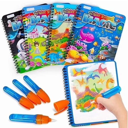 ArtCreativity 4 Pack Magic Water Coloring Books for Toddlers Ages 3+ Reusable Mess-Free Activity with Ocean, Fairytale, Dinosaur & Space Themes,