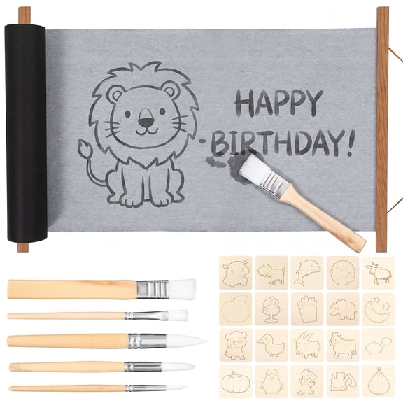 Magic Water Drawing Canvas Set with Magnetic Frame, 2 Reusable Canvases, 6 Water Brushes & 20 Stencil Templates