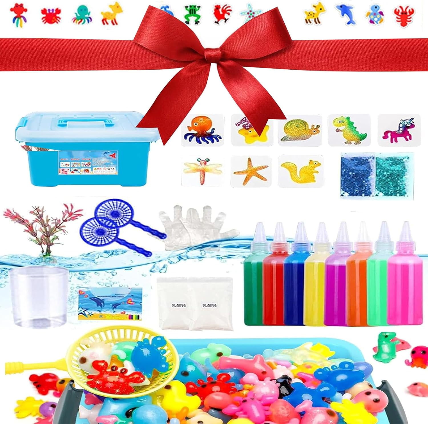 Magic Water Elf Toy Kit,Magic Water Kit,Creative Magic Water Toy Creation Kit,Handmade Glow Color Water Animal Set Water Gel Kit with Magic Gels and Sea Creature Molds for Kids