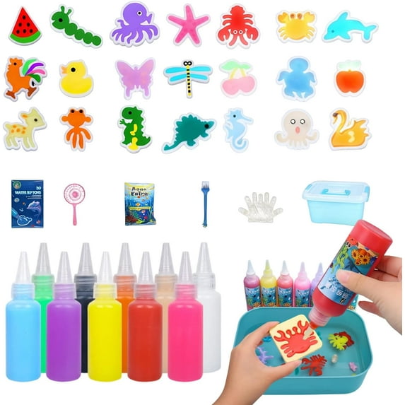 Magic Water Elfs Toy Kit - 10 Color Gels 12 Molds - DIY Squishy Maker Sensory Craft Kit Creative Fun Activity for Kids Party Favors Birthday Gift