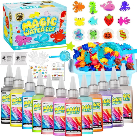 Magic Water Toy Elf Kit, Aqua Fairy Water Gel Kit with 12 Magic Gels and 12 Molds, DIY Water Pets Craft Set, STEM Learning Activity for Creative Fun, Party Favor Gift