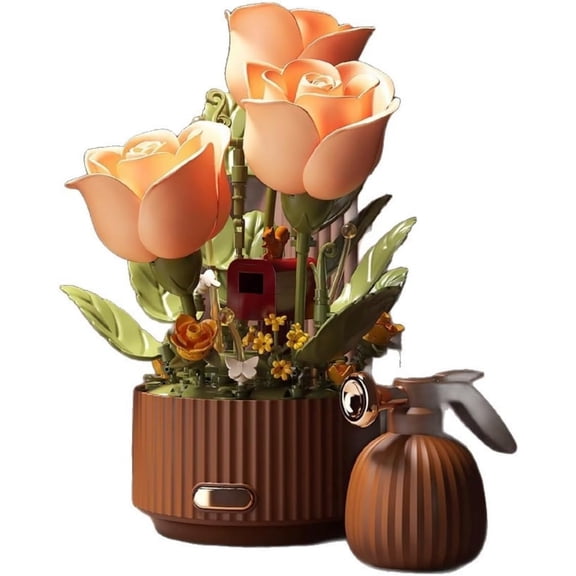 Magic Watering Can Flower Building Blocks Set,Unfinished Products Remote Control Automatic Bloom,255 PCS Mechanical Flower Kit with Lights,Creative Botanical Block Decor for Home Gift