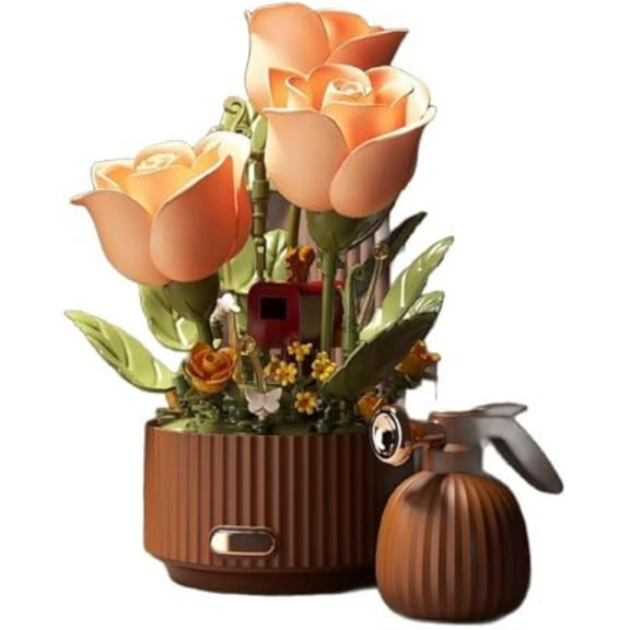 Magic Watering Can Flower Building Blocks Set,Unfinished Products Remote Control Automatic Bloom,255 PCS Mechanical Flower Kit with Lights,Creative Botanical Block Decor for Home Gift