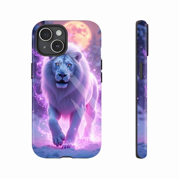 Magic White Lion Mystical Purple Glow Enchanted Case Compatible with iPhone 11/12/13/14/15/16 (Pro Max/Plus) Shockproof Dustproof