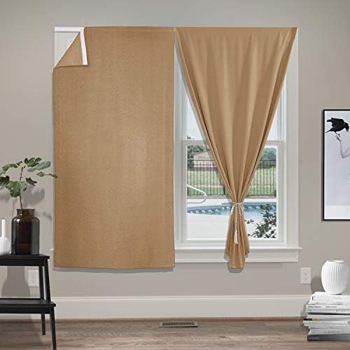 Magic Window Blackout Curtains Drapes Sticky Curtains Thermal Insulated Window Treatments Curtain Panels with Tieback - Wheat 42W x 63L Inch (1 Panel)$$Home Decor, Kitchen, & Other