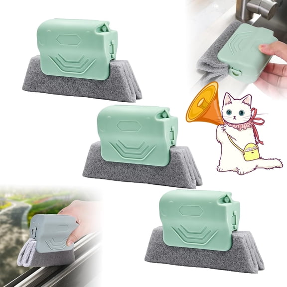 Magic Window Track Cleaner - 2024 New Groove Cleaning Brush Tools Set, Hand-held Cleaner Brushes for Tracks, Gaps, Tiles, Lines, Shutters, Car Vents (Green, 3PCS)