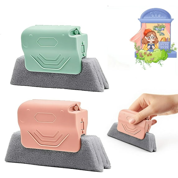 Magic Window Track Cleaner, 2026 New Hand-held Window Groove Cleaning Brush Tools Set, Sliding Door, Sill, Tile Lines, Shutter, Car Vents, Keyboard, Small Spaces Clean (Green+Pink)