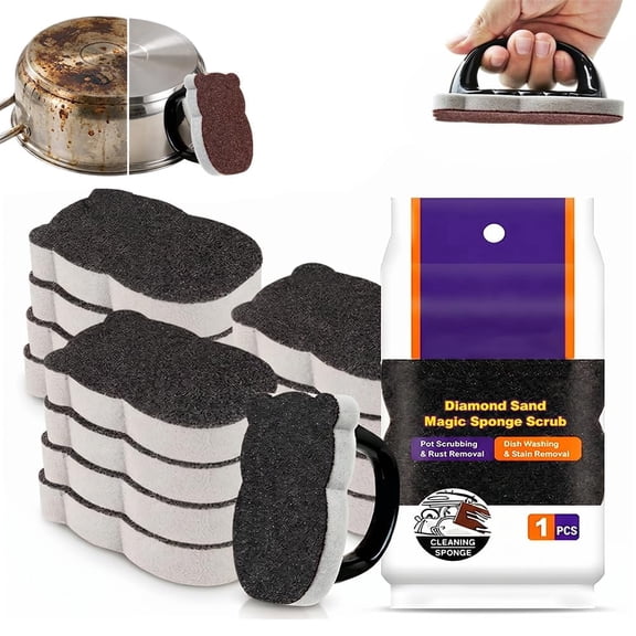 Magic Wipe Sponge with Handle, Carborundum Sponge, Sponge Brush, Pot Scrubber Scouring Pad Kitchen, Stainless Steel Sponge for Removing Rust Cleaning Pots and Pans